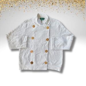 VTG Lauren Jeans Co Ralph Lauren White Anchor Button Knit Jacket • Nautical • L